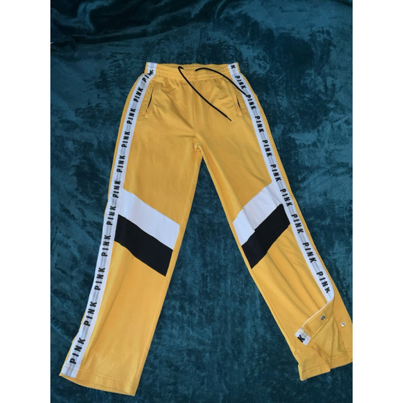 PINK Victoria’s Secret Jogger Sweatpants Yellow Women’s Medium Stretch Y2K - Picture 10 of 12